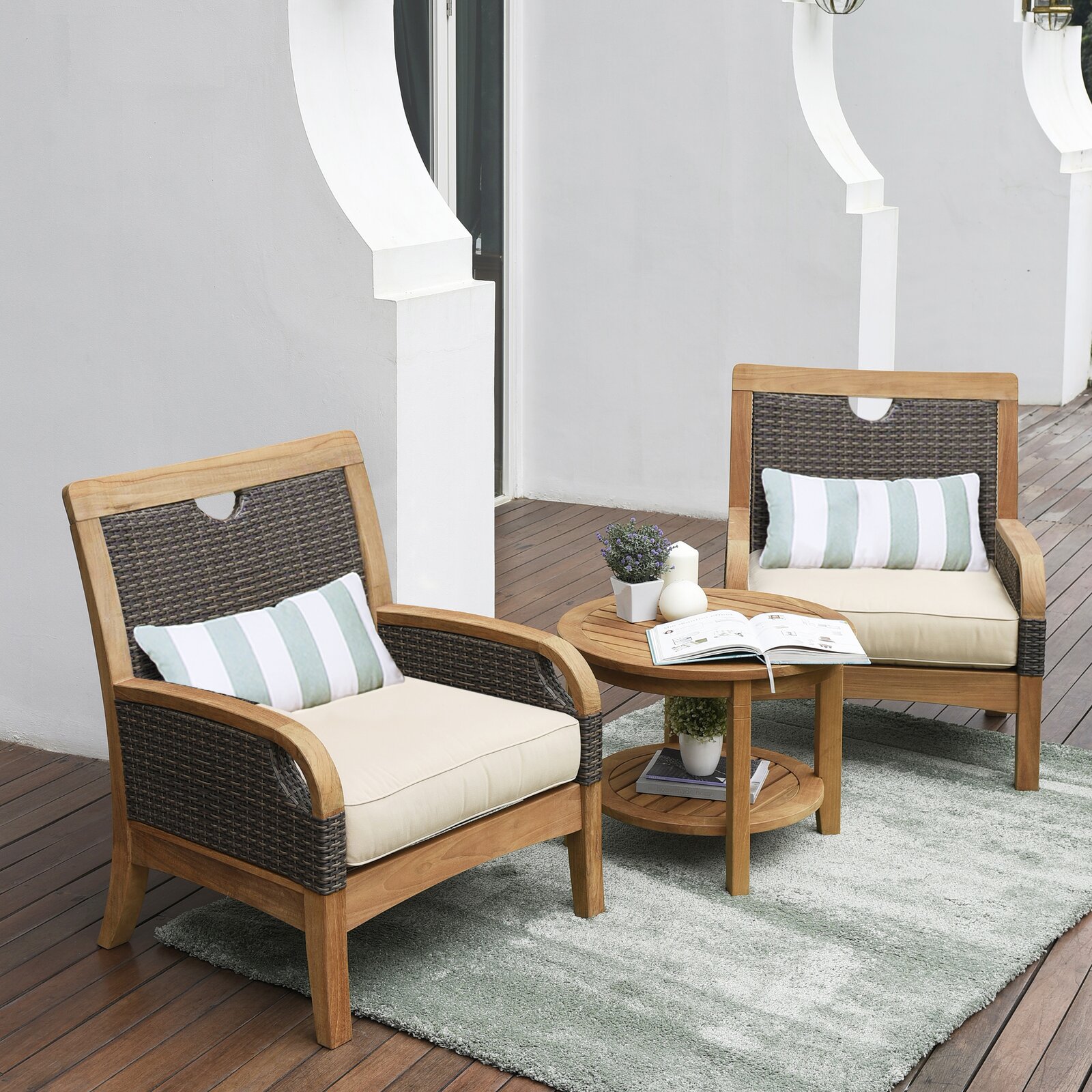 Birch Lane? Colden Teak Wicker 2 - Person Seating Group with Cushions